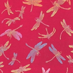 Chinese Brocade Paper- Rainbow Dragonfly on Red 26x16.75" Sheet