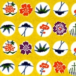 Japanese Chiyogami Paper - Orange and Purple Flower on Yellow