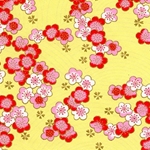 Japanese Chiyogami Paper - Pink, White, Red Blossoms on Yellow