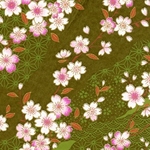 Japanese Chiyogami Paper - Orange, Pink, White Flowers with Leaves on Green, Gold