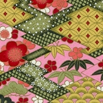 Japanese Chiyogami Paper - Pink, Red, White Flowers with Green Leaves on Pink