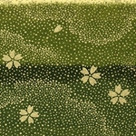 Japanese Chiyogami Paper - Gold Flowers Falling Against Green Sky
