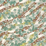 Yuzen Aqua Cherry Blossoms with Brown Ribbons