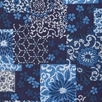Japanese Chiyogami Paper- Indigo Floral Patchwork 19x25" Sheet