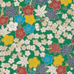Japanese Chiyogami Paper- Bright Summer Flowers on Green 19x25" Sheet