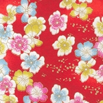 Japanese Chiyogami Paper- Pastel Tea Roses on Red 19"x25" Sheet