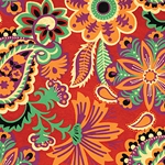 Printed Cotton Paper from India- Floral & Paisley-Multicolor on Crimson 22x30 Inch Sheet