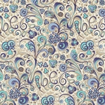 Rossi Decorated Papers from Italy - Art Nouveau Flowers Blue Shades 28"x40" Sheet