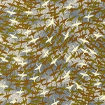 Japanese Chiyogami Paper- Flock of Cranes in Gold and Copper On Silver Clouds 18"x24" Sheet