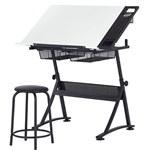 Fusion Craft Center with Table, Stool and 24″ Storage Tray in Charcoal Black / White