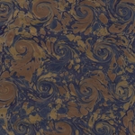 Handmade Italian Marble Paper- Scroll Swirls Dark Blue, Brown, and Gold on Kraft 19.5 x 27" Sheet