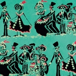 Day of the Dead in Black on Turquoise by Midori Inc. 21x29" Sheet