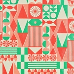 Nordic in Green, Orange, and Peach Metallic on Cream by Midori Inc. 21x29" Sheet