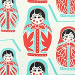 Matryoshka Dolls in Metallic Aqua, Metallic Red, and Black on Cream by Midori Inc. 21x29" Sheet