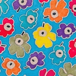 Batik Lokta Paper from Nepal- Rainbow Flowers on Turquoise 20x30" Sheet
