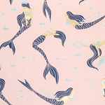 Midori Mermaids in Navy & Gold Metallic on Pink Paper 21x29" Sheet