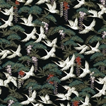 Chiyogami- Cranes Flying over Black Night Forest 18x24" Sheet