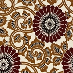 Katazome-shi Paper- Large Brown Flowers on Tan Vines 18x24" sheet