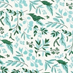 Leafage Dark Green/Eucalyptus Metallic on Cream by Midori Inc. 21x29" Sheet