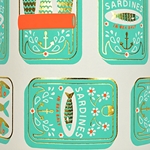 Sardines Aqua, Orange, and Gold Foil on Cream 21x29" Sheet