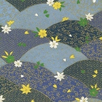 Metallic Gold Bamboo, Leaves, and Flowers on Blue - 21.5"x31.5" Sheet