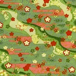 Kirara Green and Pink Waves with Red Flowers &amp; Gold/Silver Accents - 19"x26" Sheet