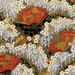 White Flowers on Gold and Black with Red Fans - 21.5"x31.5" Sheet