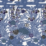 Indigo Vines and Flowers on White - 21"x31" Sheet