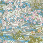 Pink Flower Trees on Blue - Chiyogami Paper