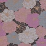 Printed Cotton Paper from India- Retro Flowers in Pink/Gray/Black on Tan Paper 22x30 Inch Sheet